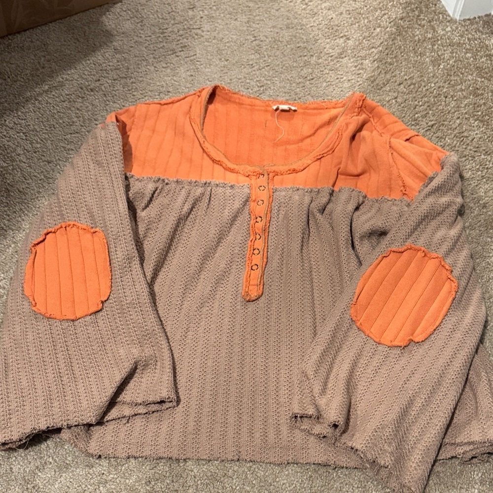 POL Orange and Brown Textured Blouse